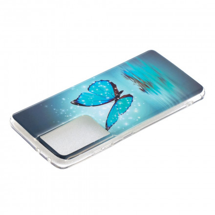 Samsung Galaxy S21 Ultra 5G Funda Mariposa Azul Fluorescente