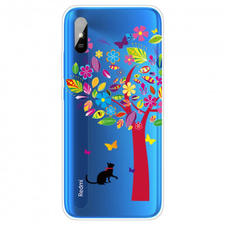 Funda Xiaomi Redmi 9A Gato bajo el árbol de colores