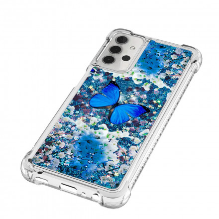 Funda Samsung Galaxy A32 5G Glitter Blue Butterflies