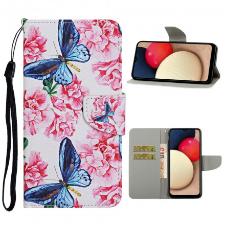 Funda Samsung Galaxy A52 5G Mariposas Florales Lanyard