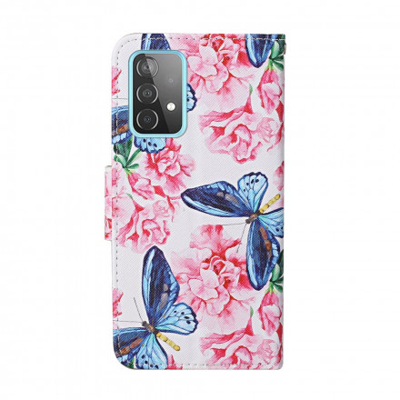 Funda Samsung Galaxy A52 5G Mariposas Florales Lanyard