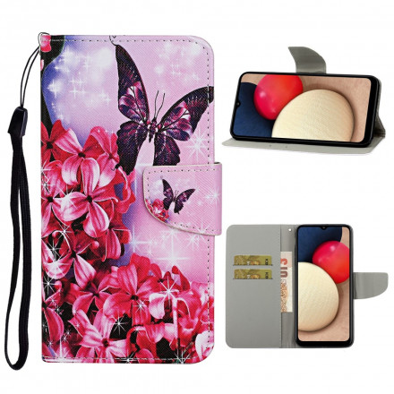 Funda Samsung Galaxy A52 5G Mariposas Florales Lanyard