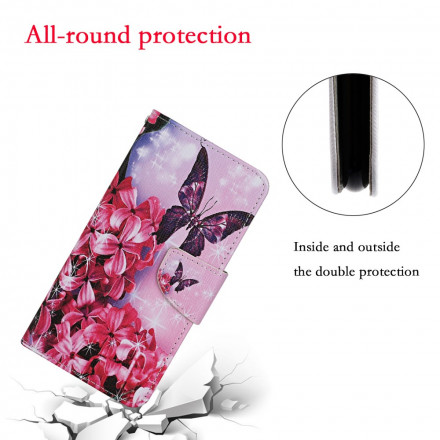 Funda Samsung Galaxy A52 5G Mariposas Florales Lanyard