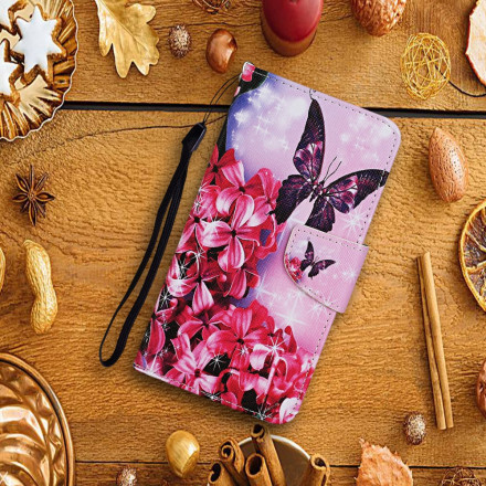 Funda Samsung Galaxy A52 5G Mariposas Florales Lanyard