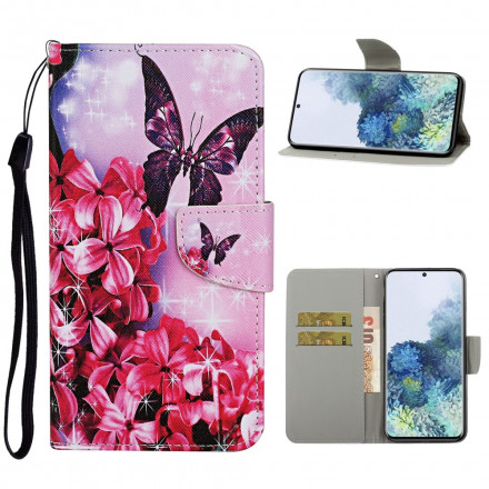 Funda Samsung Galaxy S21 Ultra 5G Mariposas Florales Cordón