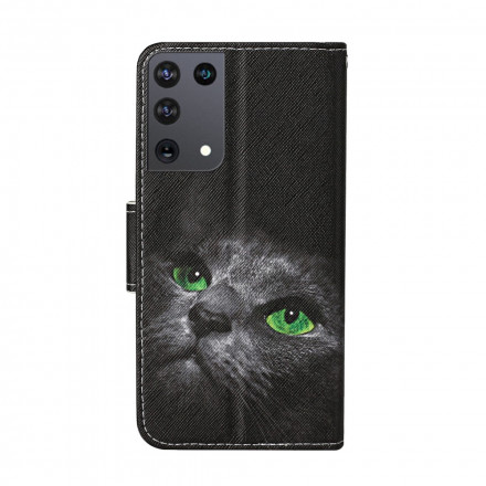 Funda para Samsung Galaxy A31 Green Eyes Cat con colgante