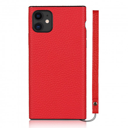 Funda de cuero genuino Litchi para iPhone 11 con colgante