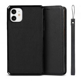 Flip Cover iPhone 11 de cuero genuino lichi con colgante