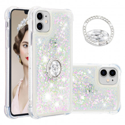 Funda de purpurina para el iPhone 11 con anillo de diamantes