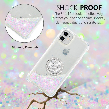 Funda de purpurina para el iPhone 11 con anillo de diamantes