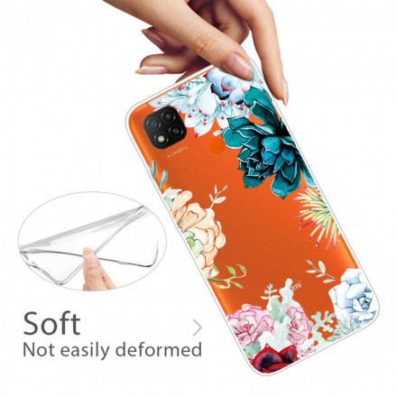 Xiaomi Redmi 9C Funda transparente de flor de acuarela