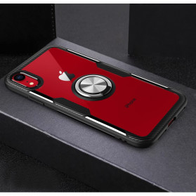 Funda de cristal templado para iPhone XR Soporte de anillo