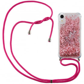 Funda para el iPhone XR con purpurina y cordón