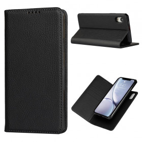 Funda Flip Cover iPhone XR de cuero genuino Lichi Funda desmontable