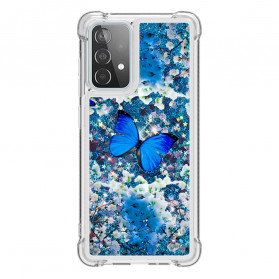 Samsung Galaxy A52 4G / A52 5G Funda Mariposas Azul Brillo