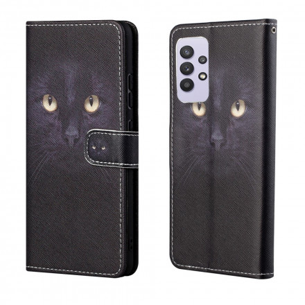 Samsung Galaxy A32 4G Funda negra de ojo de gato con colgante