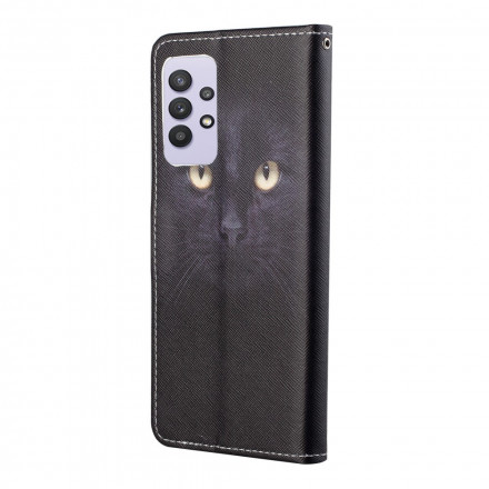 Samsung Galaxy A32 4G Funda negra de ojo de gato con colgante