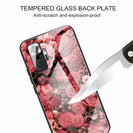 Xiaomi Redmi Note 10 Pro Funda dura de vidrio flores rosas