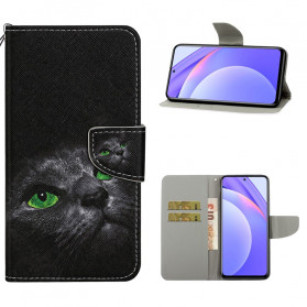 Xiaomi Mi 10T Lite 5G / Redmi Note 9 Pro 5G Funda de gato de ojos verdes con colgante