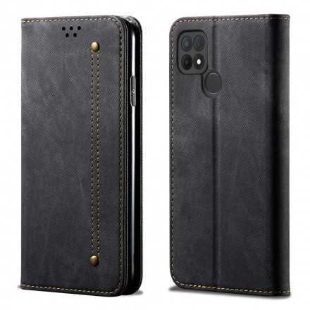 Flip Cover Oppo A15 Leatherette Jeans Texture