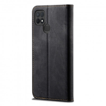 Flip Cover Oppo A15 Leatherette Jeans Texture