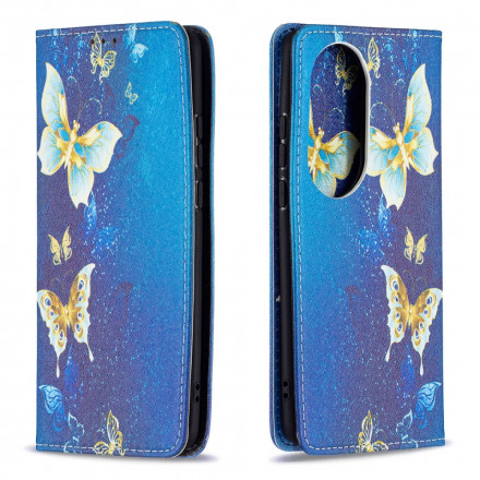 Flip Cover Huawei P50 Pro Mariposas de colores
