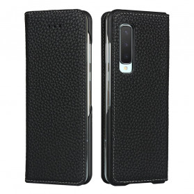 Funda abatible Samsung Galaxy Z Fold2 de cuero genuino lichi