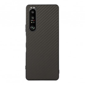 Funda de cuero para Sony Xperia 1 III con textura de fibra de carbono