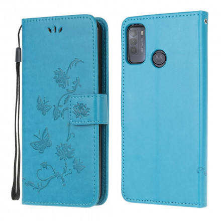 Funda para moto G50 Mariposas y flores con colgante