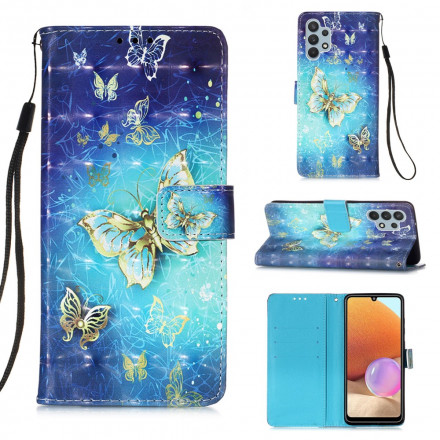 Funda de colgante de mariposa de oro para el Samsung Galaxy A32 4G
