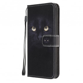 Samsung Galaxy A22 5G Funda negra de ojo de gato con colgante