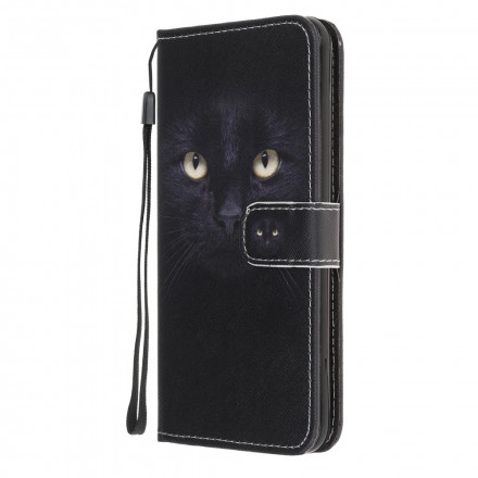 Samsung Galaxy A22 5G Funda negra de ojo de gato con colgante