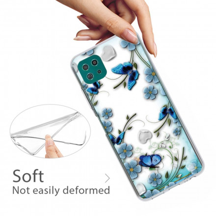 Samsung Galaxy A22 5G Funda Transparente Mariposas y Flores Retro