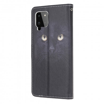 Samsung Galaxy A22 4G Funda negra de ojo de gato con colgante