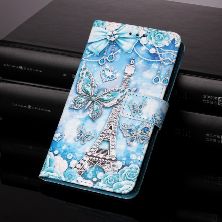Funda Samsung Galaxy A22 5G Torre Eiffel Mariposas con colgante