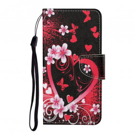 Funda Samsung Galaxy A22 5G Flores y corazones con correa