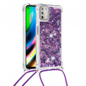Funda de purpurina con cordón para el Moto G9 Plus