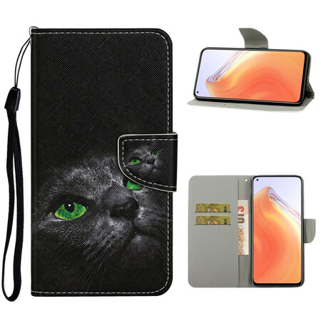 Xiaomi Mi 10T / 10T Pro Funda de Gato de Ojos Verdes con Colgante