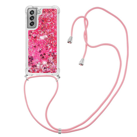 Funda para Samsung Galaxy S21 FE con purpurina y cordón