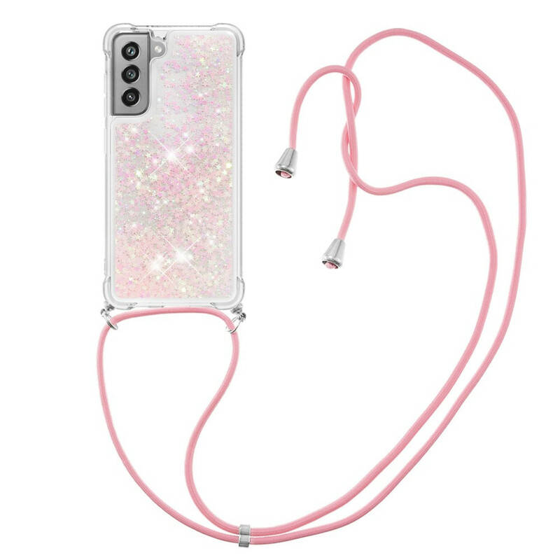 Funda para Samsung Galaxy S21 FE con purpurina y cordón