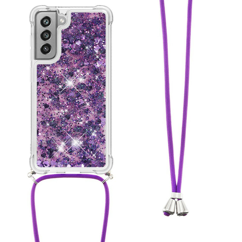 Funda para Samsung Galaxy S21 FE con purpurina y cuerdas