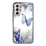 Samsung Galaxy S21 FE Funda de cristal templado con diseño de mariposa