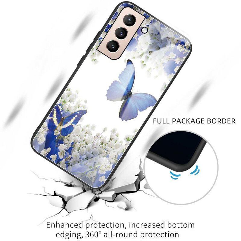 Samsung Galaxy S21 FE Funda de cristal templado con diseño de mariposa