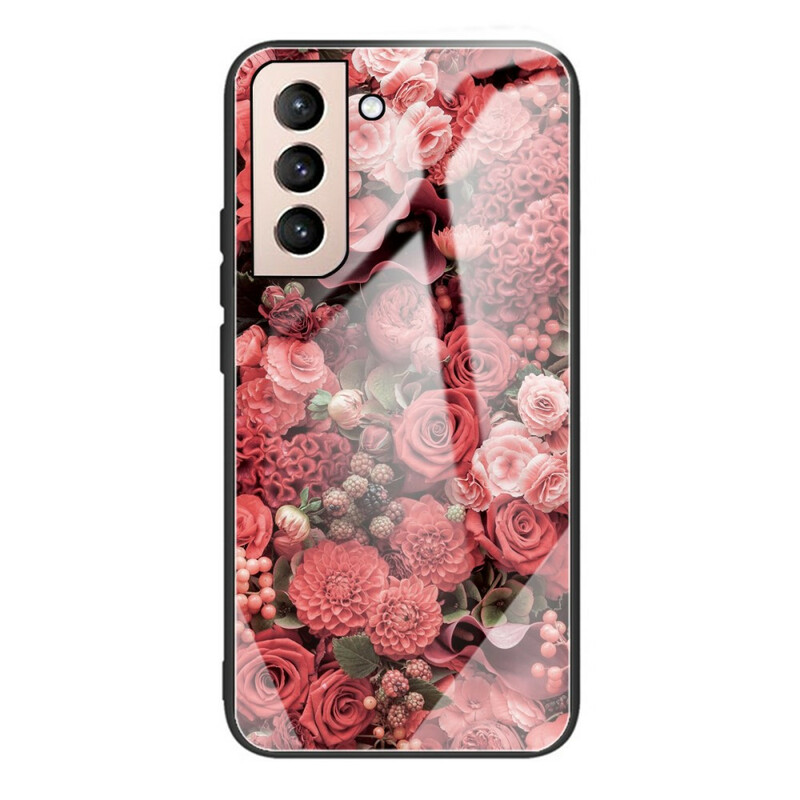 Samsung Galaxy S21 FE Funda de cristal templado Flores Rosa
