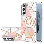 Funda de mármol geométrica para Samsung Galaxy S21 FE con soporte para anillos