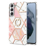 Funda de mármol geométrica para Samsung Galaxy S21 FE con soporte para anillos