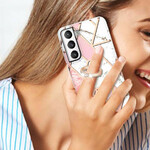 Funda de mármol geométrica para Samsung Galaxy S21 FE con soporte para anillos