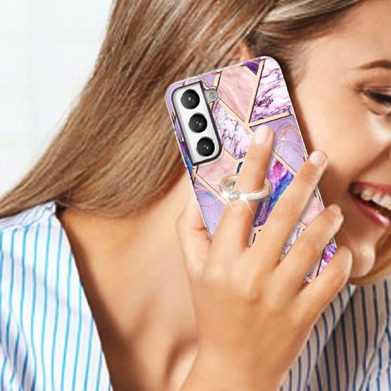 Funda de mármol geométrica para Samsung Galaxy S21 FE con soporte para anillos