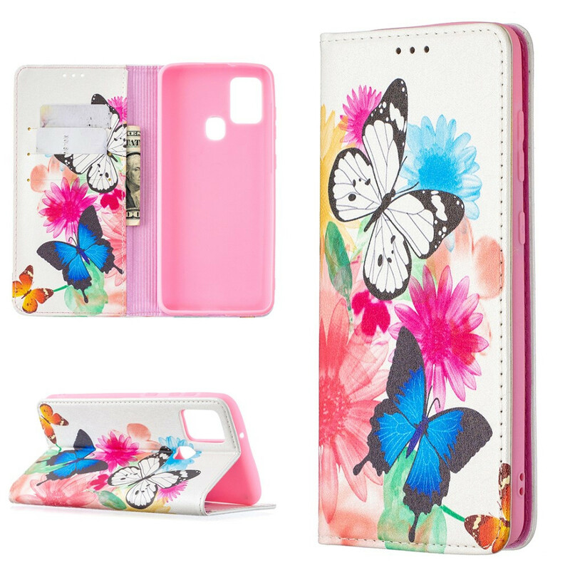 Flip Cover Samsung Galaxy A21s Mariposas de colores