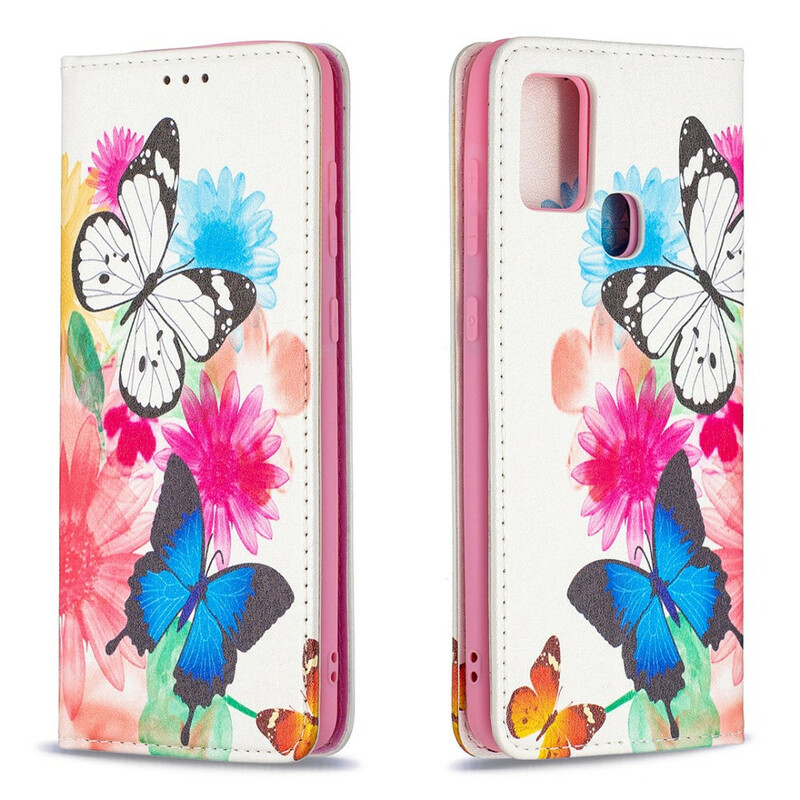 Flip Cover Samsung Galaxy A21s Mariposas de colores